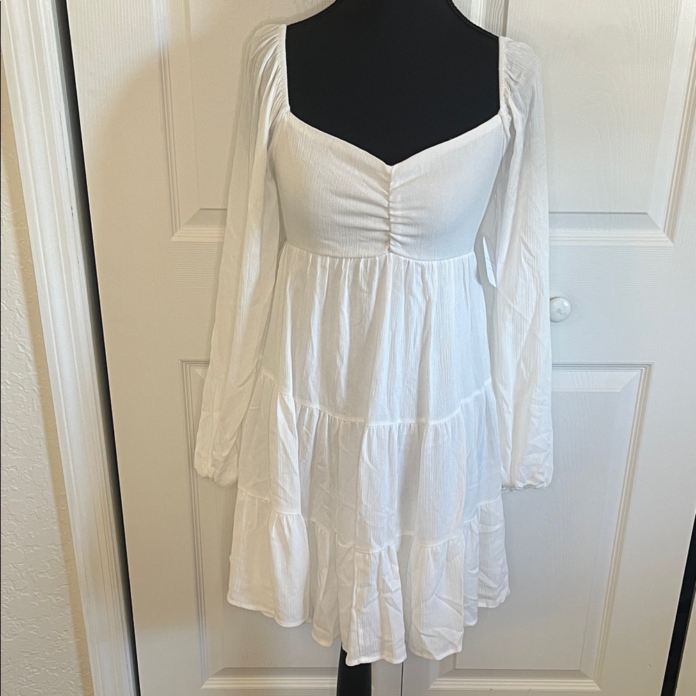 Altar’d State White Long Sleeve Tiered Dress XS Bachelorette Graduation NWT